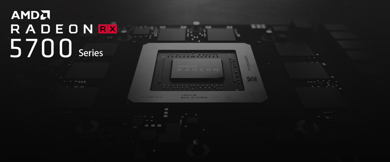   Closeup of AMD Radeon RX 5700 GPU  